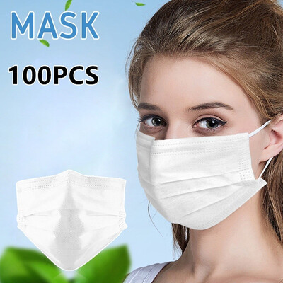 

100Pcs Disposable Face Mask with Earloops Three-layer Safety Face Masks Dust Mask Face Masks