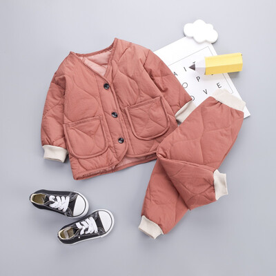 

Kids Clothes 2019 Winter Baby Boys Girls Thicken Warm Cotton Outfit Toddler Coat Tops Pants 2Pcs Chilren Clothing Set