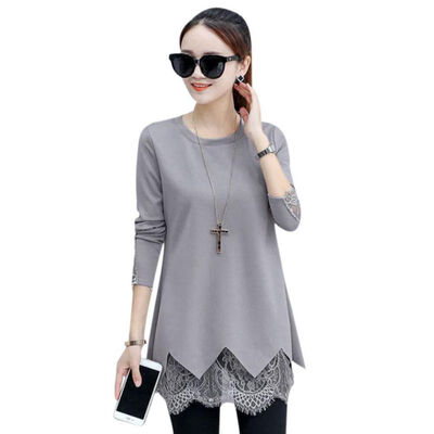 

Womens Tops&Blouses 2019 Fashion Lace Blouse Long Sleeve Soild Blouse Tunic Shirt Top