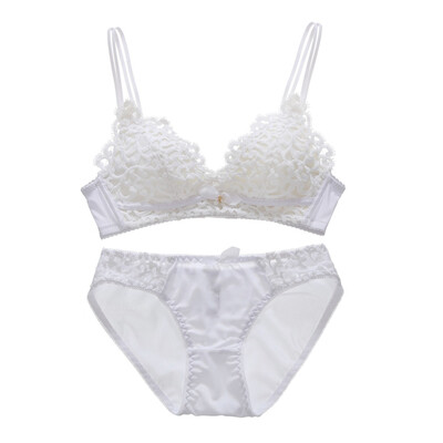 

Sexy Lingerie Set push-up Lace No Steel Ring Adjustable Embroidery Bow Gathered Bra Underwear Set