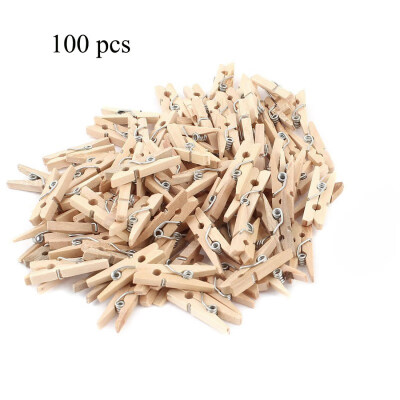 

100 PCS Mini Wooden Clothes Photo Paper Peg PinClothespin Craft Clips Pure color New