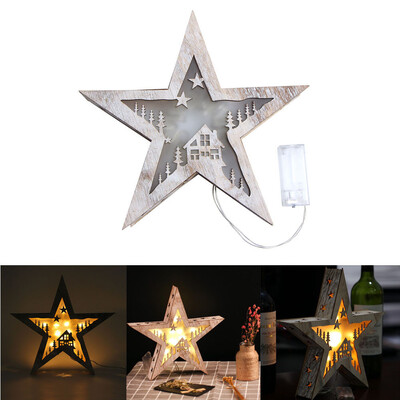 

Tailored Christmas Wooden LED Lights Crafts Pentagram Pendant Table Lamp Flashing Star