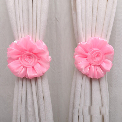 

Siaonvr 1Pair Rose Flower Window Curtain Tieback Buckle Clamp Hook Fastener Pink