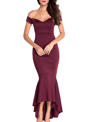 

2019 Mermaid Flouncing Formal Gown Off The Shoulder Prom Dress With High Low Skirt