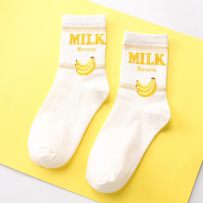 

Christmas Cute Fruit Strawberry Milk Pinky White Women Cotton Socks Japanese Harajuku Funny Socks Cartoon Socks Christmas Gift