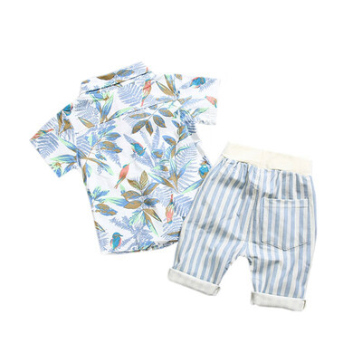

Summer Kids Boys Clothes Set Floral Print Shirt Stripped Pant 2PCS Set Casual Clothes for Boys