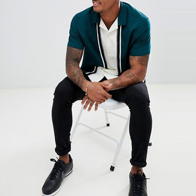 

Toponeto Men Short Sleeve Striped Button-down Shirt Men Blouse Comfort Summer Tops