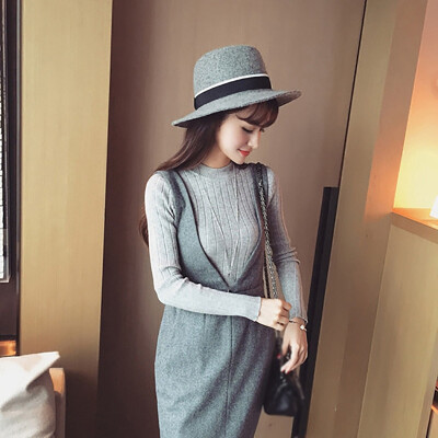 

Women Autumn Winter Solid Color Slim Sweater Long-Sleeved Cotton Round Collar Slim Bottom Sweater