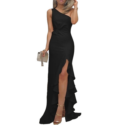 

Women One Off The Shoulder Falbala Slit Evening Dress