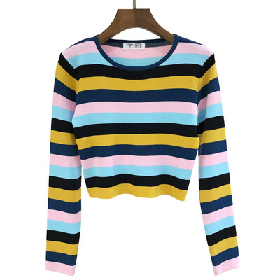 

sweaters women o-neck long sleeve autumn sweater fashion rainbow knitted pullovers Female 2019 new winter sweaters Slim pullover