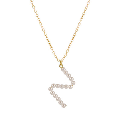 

New Fashion A-Z 26 Letter Necklace Alphabet Pendant Jewelry Statement Elegant Pearl Gold Chain Long Necklace