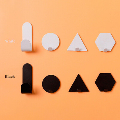 

4 Pcs Black White Geometric Simple Wrought Iron Small Hook Free Punching Without Trace Hook Bent Straight Round Hexagon Shape