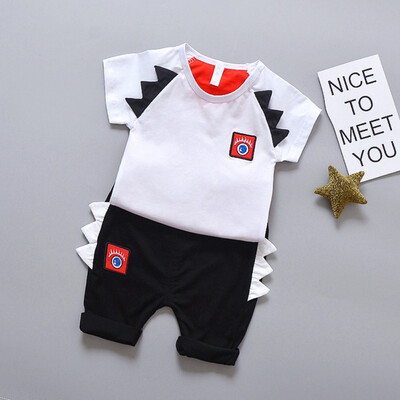 

2PcsSet Summer Baby Boys Short Sleeve Letter Eyes Pattern Tops T-shirtShorts Casual Outfits Sets