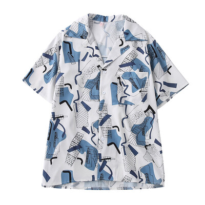 

Harajuku Printing Blouse Korean Causal Shirt 2019 Summer Short Sleeve V-neck Shirts Woman Blusas Tops Retro Print Chiffon Blouse