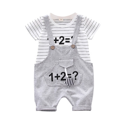 

Boy Shorts Set Summer Baby Boys Short Sleeve Stripe Print Tops Blouse T-shirt Suspender Pants Children Casual Outfits Sets