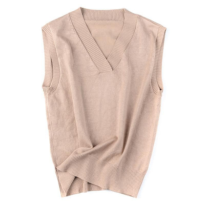 

Women Spring Autumn Sweater Vest Sleeveless Loose V-neck Basic Casual Plus Size Jumpers Pullover Tops
