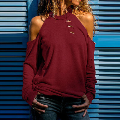 

Women Sexy Round Collar T-shirt Off-shoulder Slim Solid Color Autumn Winter Long Sleeve T-shirt Tops
