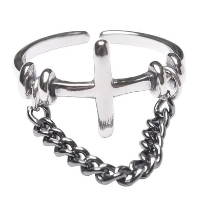 

Vintage Silver Color Metal Punk Chain Cross Open Rings Belt Buckle Design Finger Rings For Women Men Party Jewelry Gifts Ring