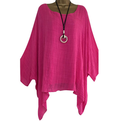 

Solid Linen Loose Asymmetrical T-Shirts Womens Three Quarter Sleeve Tshirt Casual Simple Plus Size T-Shirt New Arrival