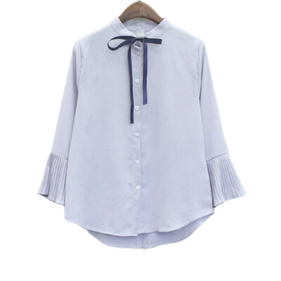 

WEIXINBUY Women Girls Chiffon Blouse Sweet Petal Sleeve Turn-Down Bow Flower SleeveCollar Shirt Streetwear blusas
