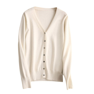 

Long Sleeve Thin V-collar Knitted for Women Pure Color Cardigan Sweater Loose Coat Woman