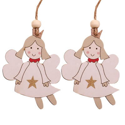 

Gobestart 2PC Wooden Hanging Christmas Santa Snowman Angel Ornament Xmas Party Home Decor