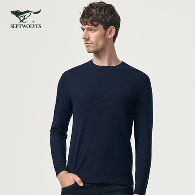 

Seven wolves sweater 2018 autumn new fashion business round neck pullover long-sleeved sweater sweater trend 009 blue gray 17552AXL