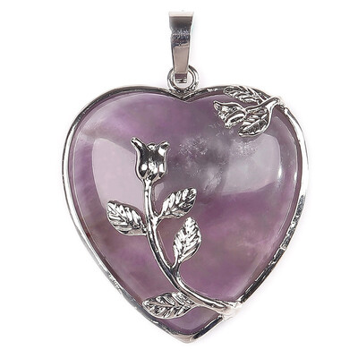 

Heart Flower Natural Quartz Crystal Gem Pendant Chain Women Magic Vogue