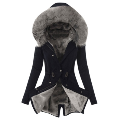 

Tailored Ladies Fur Lining Coat Womens Winter Warm Thick Long Jacket Hooded Overcoat