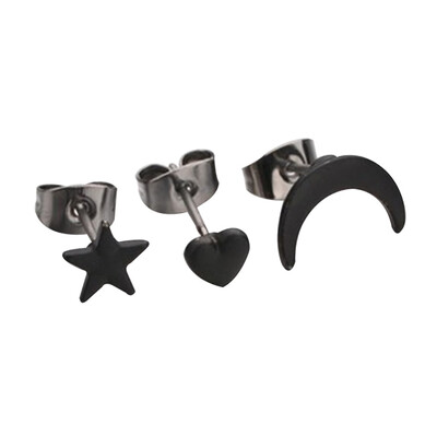 

Cute New Romantic Small GoldSilverBlack Star Moon Lovely Heart Shape Stud Earrings Women Party Girlfriend Gift