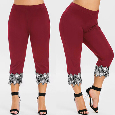 

Gobestart Fashion Women Casual Elastic Waist Plus Size High Waisted Applique Leggings Pant