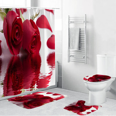 

〖Follure〗4PCS Non Slip Toilet Polyester Cover Mat Set Bathroom Shower Curtain