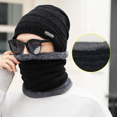

Outdoor Winter Hat And Scarf Set For Men Scarves Knitted Ski Warm Cap Beanie