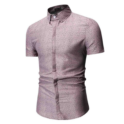 

Tailored Mens Summer Print Turn-Down Collar Slim Fit Short Sleeve Top Shirt Blouse