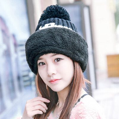 

Korean version knitted warm wool hat tide girl autumn&winter sweet cute hundred plus velvet neck plus thick ear protection