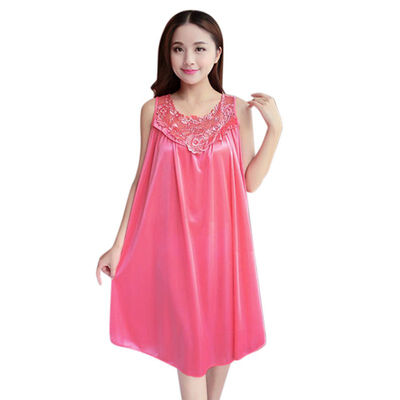 

Women Summer Nightdress Vest Chemise Fat MM Lingerie Lace Ice Silk Long Home Clothing
