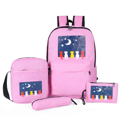 

Tailored 4Pcs Women Students Nylon School BackpackCrossbody BagClutch BagPen Bag
