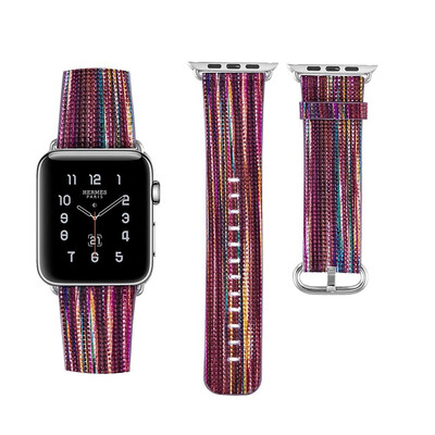 

Genuine Leather Strap Rainbow Replacement Band Stainless Metal Clasp for Apple Watch Series 4 3 2 1 Wrist Bracelet Iwatch