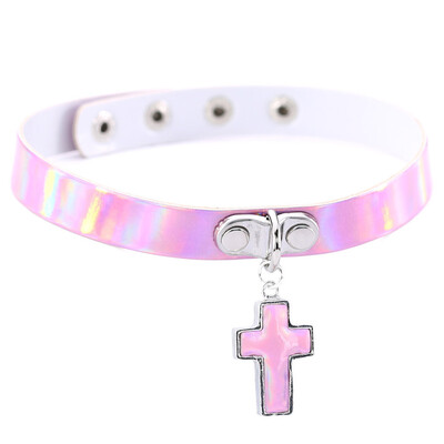

Charming Europe&The United States Fashion Minimalist Cross Necklace Luminous Laser Leather Collar