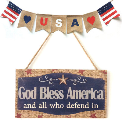 

Gobestart American 4th of July Independence Day Wooden Plaque Sign God Bless America
