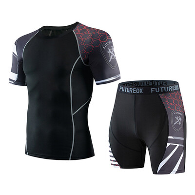 

Toponeto Mens Casual Fitness Fast Drying Elastic Short Sleeve Short Pants Sports Suit