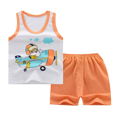 

Childrens Boys Suits Cartoon Animal Cotton Baby VestShorts Two-Piece Vest Suit For 0-6 Years Old