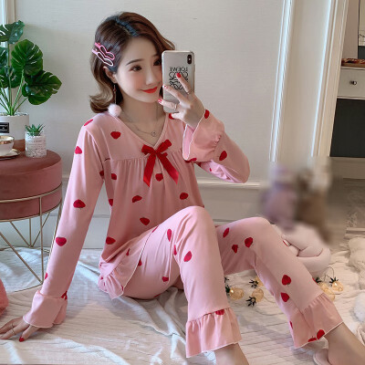 

Autumn Women Pajamas Sets Flower Print Fashion Bow Luxury Female Faux Silk Two Pieces Shirts Pants Nighties Sleepwear