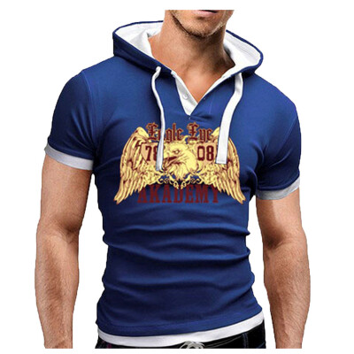 

Toponeto Summer mens fashion comfortable casual hooded stitching printed short sleeves
