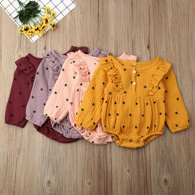 

Newborn Baby Girl Patchwork Ruffled Long Sleeve Romper Bodysuit Jumpsuit Outfits