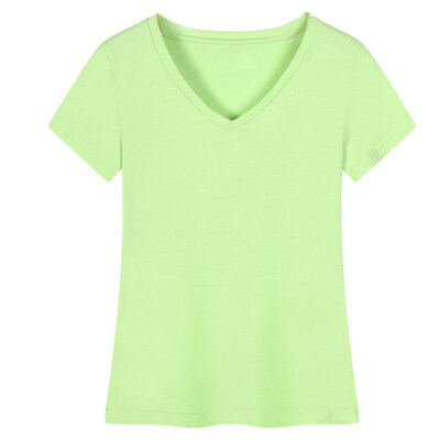 

Casual Women Solid Color V Neck Short Sleeve T-Shirt Summer Slim Fit Basic Top