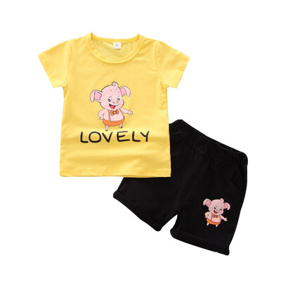 

Summer Boys Clothes Casual Kid Clothes Short Sleeve Cartoon Pig Print Tops T-shirtShorts Outfits Sets