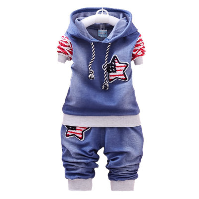 

Autumn Baby Boy Set Cotton Striped Star Print Long Sleeve Hooded Sweatshirt Trousers Outfits Set