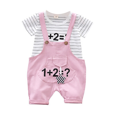 

Boy Shorts Set Summer Baby Boys Short Sleeve Stripe Print Tops Blouse T-shirt Suspender Pants Children Casual Outfits Sets