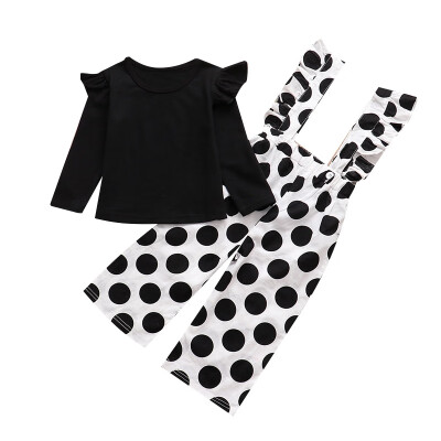 

Toddler Girls Clothing Sets Autumn Baby Black T-shirtDot Pants Overalls 2pcs Outfit Girls Clothes Kids Suit Children Sets